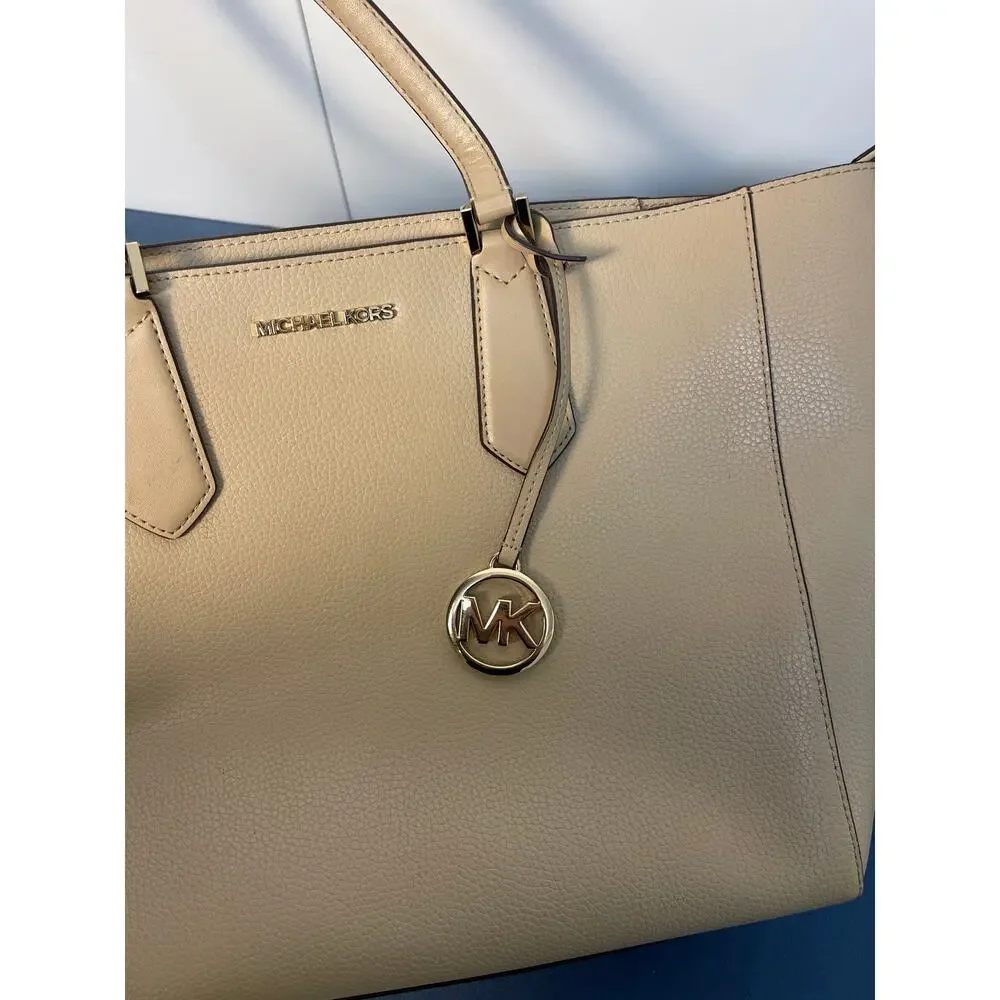 Michael‎ Kors Kimly Large Bonded Tote Bag Beige Pebbled Leather 35H9GKFT9T